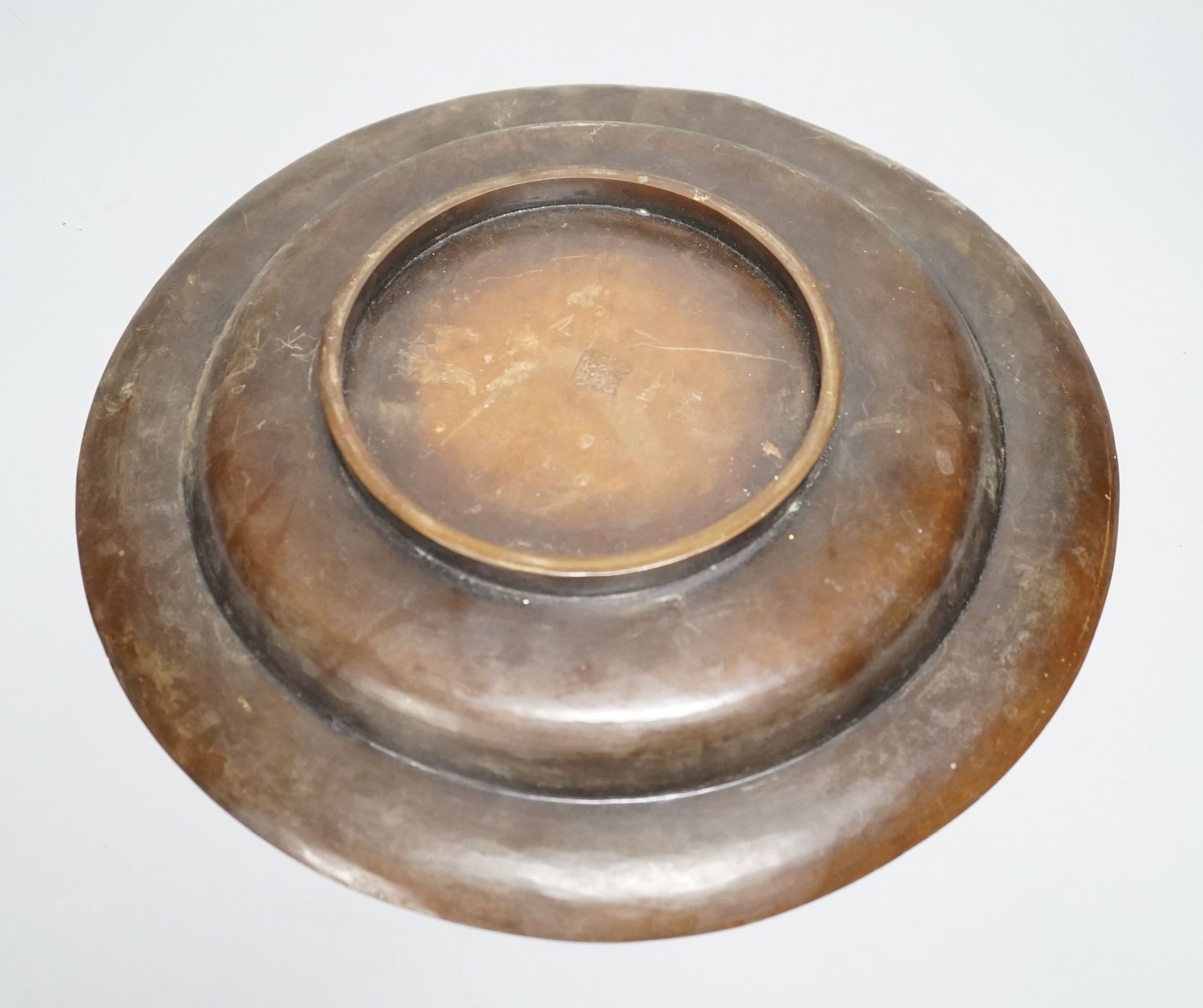 A Japanese inlaid bronze dish - 30cm diameter